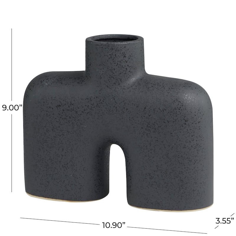 Black Ceramic Short Rounded Arched Abstract Decorative Vase with Glossy Speckles