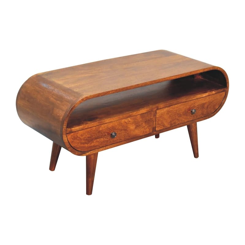 Artisan Furniture Solid Wood Chestnut Circular TV Stand, 1 Shelf and 1 Drawer