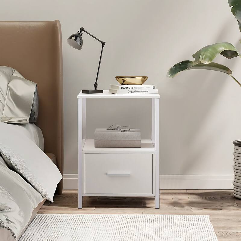 VECELO Nightstand Set of 1/2, Modern Square Side End Table, Living Room, Study Metal Frame