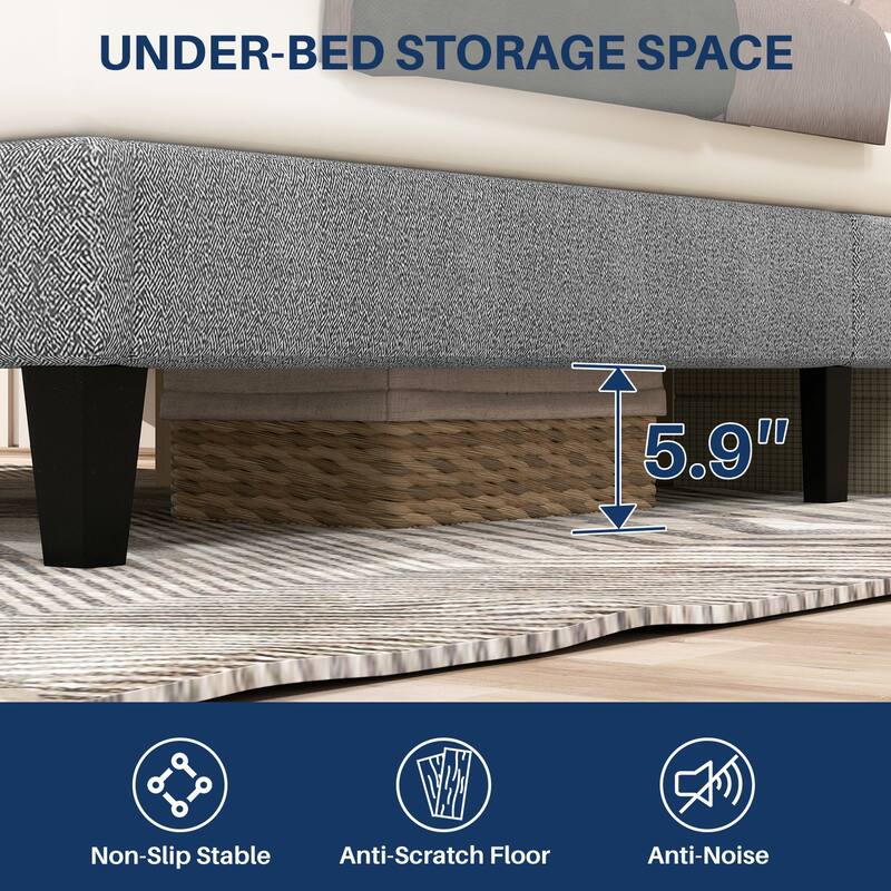 Wood Platform Bed Wood Bed Frame with Headboard, No Box Spring Needed