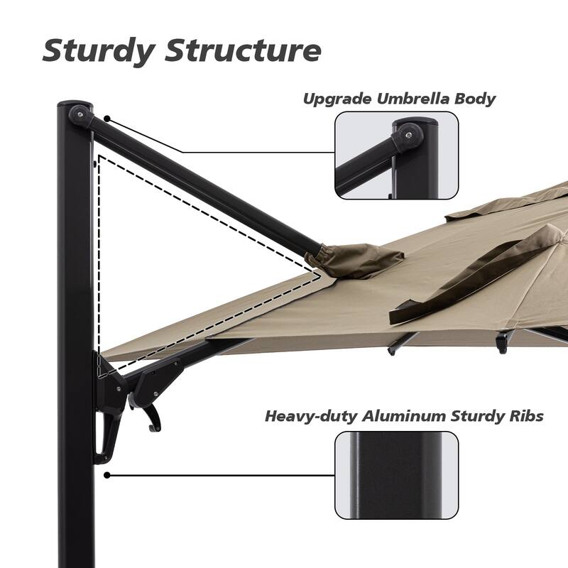 10 ft Aluminum Crank-lift Cantilever Patio Umbrella