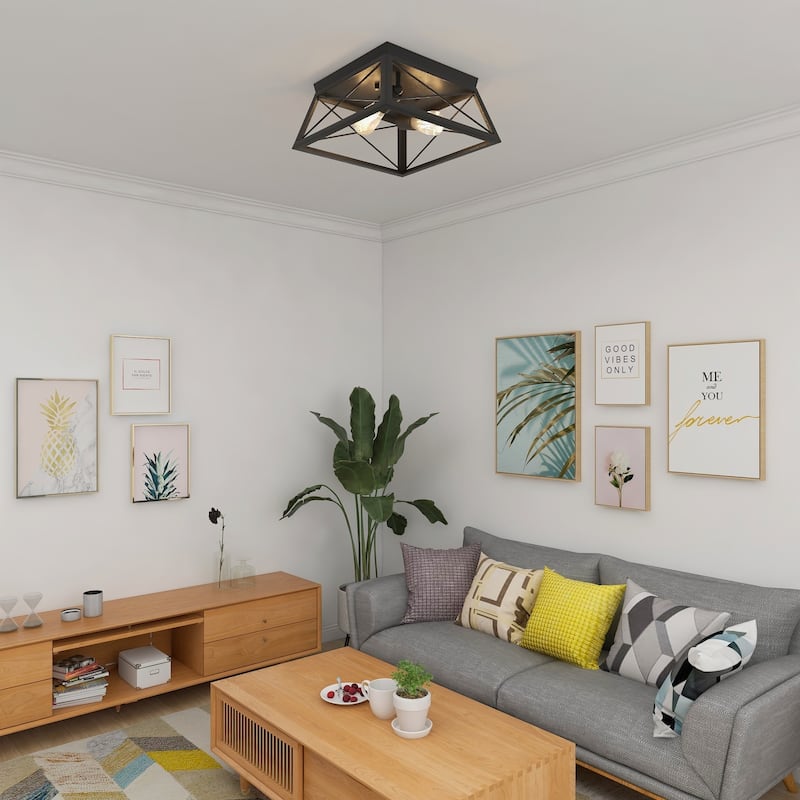 2 Light Caged Square/Rectangle Flush Mount Fixture