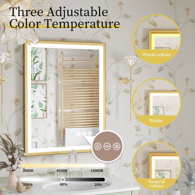 Gold Aluminium Alloy Frame Illuminated LED Bathroom Mirror