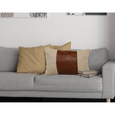 Sevita Hand-Woven Tan/Brown Striped Industrial Linen Throw Pillow, 14" x 20"