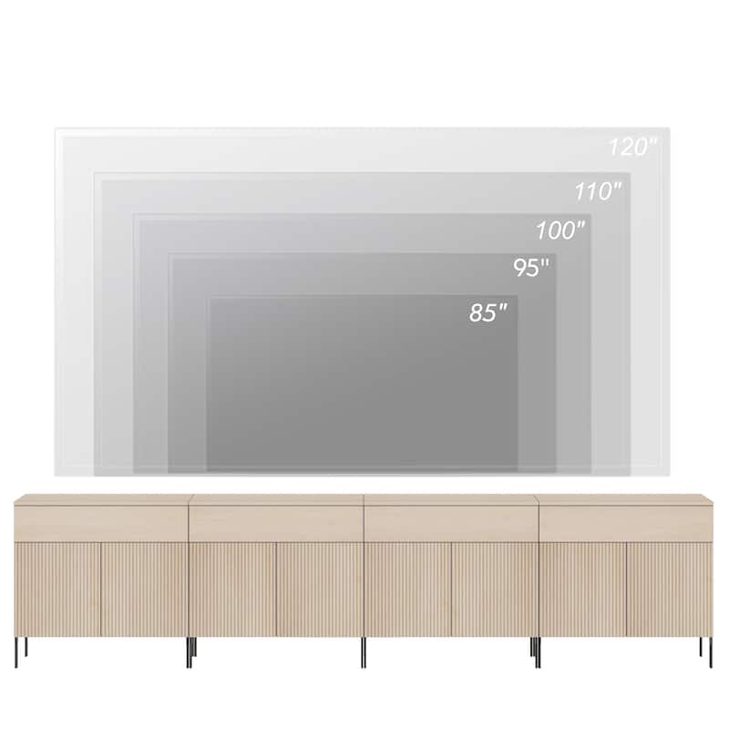 31.5" Modern Reeded TV Stand With Doors, Entertainment Center With Shelf, Wooden TV Console