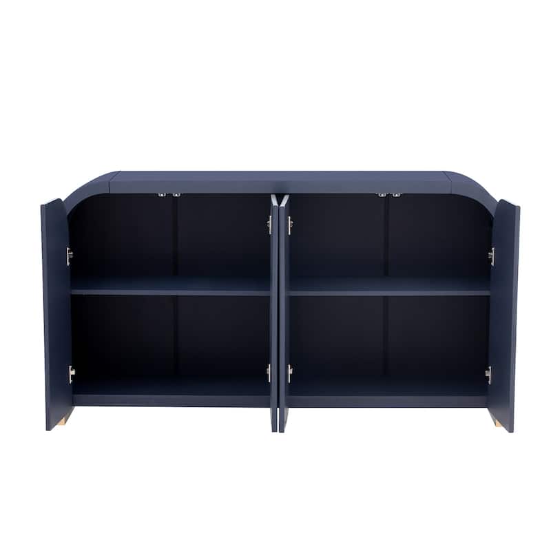 4 Door Curved Corner Wavy Door Panel Cabinet with Adjustable Shelves