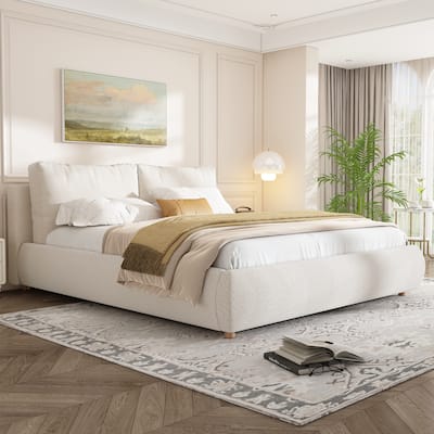 Queen Size Upholstered Platform Bed with Two Removable Pillow Headboard