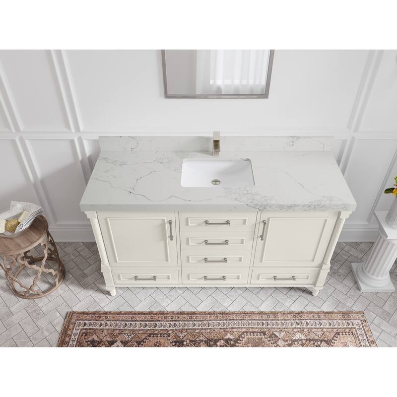 Willow Collections 60 in. W x 22 in. D Aberdeen Single Bowl Sink Bathroom Vanity with Countertop - 2" Calacatta Nuvo - Ivory