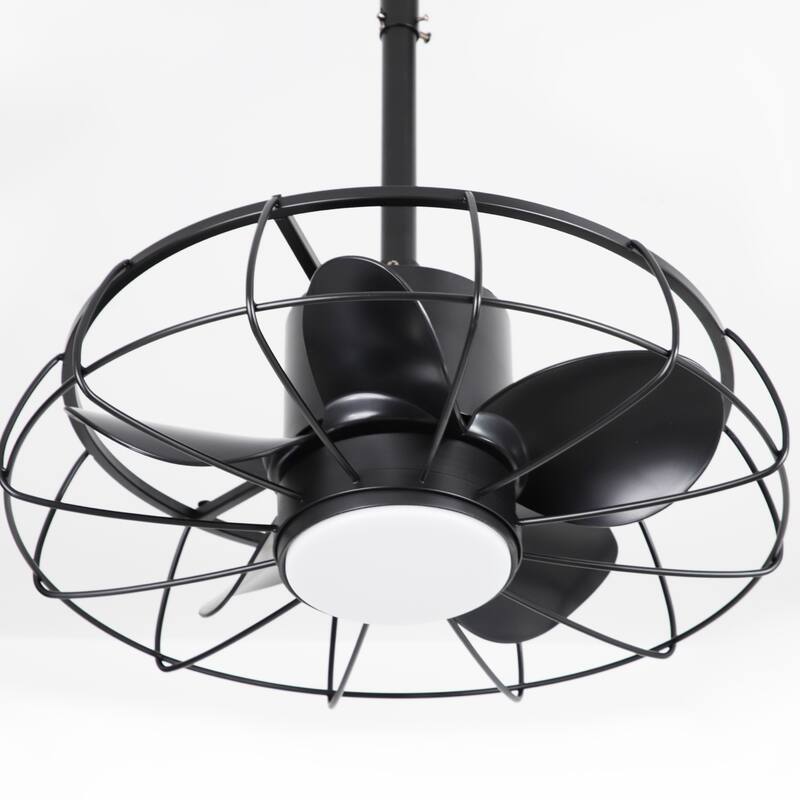 20" Industrial Black Wet Outdoor Caged Ceiling Fan with Light and Remote