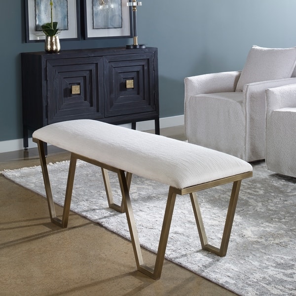 slide 2 of 7, Upholstered Cushion Bench with Iron Legs - 53.75" - Antique Gold Finish