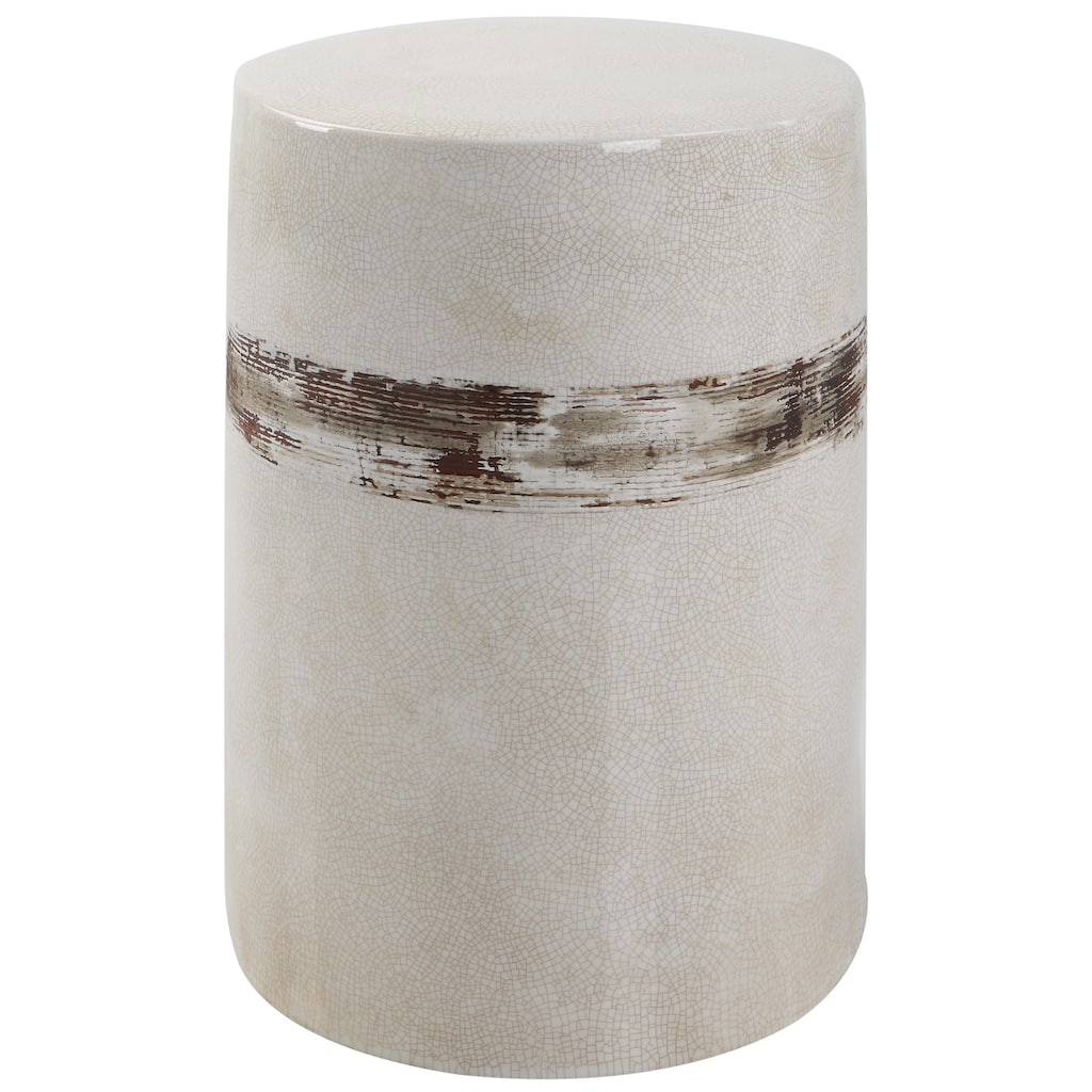 Cylindrical Distressed Ceramic Accent Stool - 18" - Cream and Brown