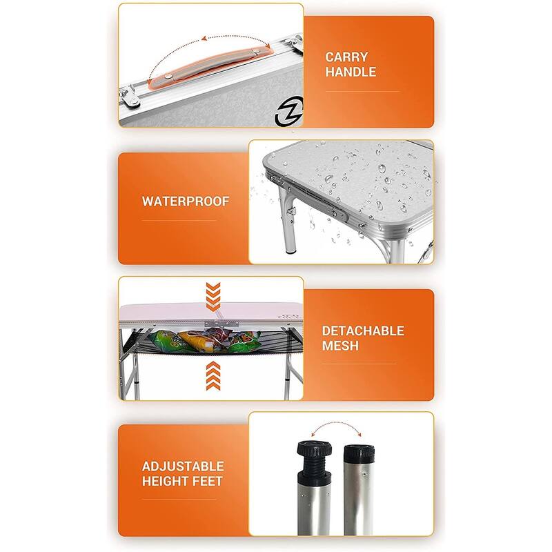 Folding Card Table Adjustable Height, Portable Camping Table Lightweight Aluminum, with Carry Handle for Outdoor, Beach
