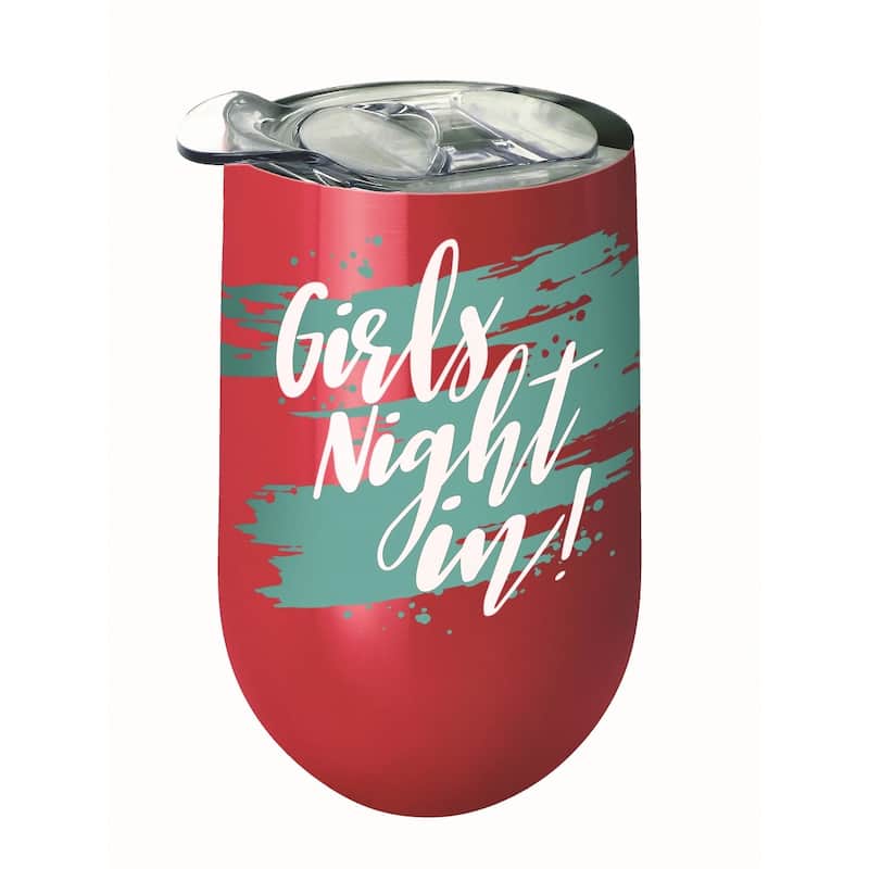 Girls Night In Stainless Wine Tumbler Insulated With Lid 14 Ounces - Red