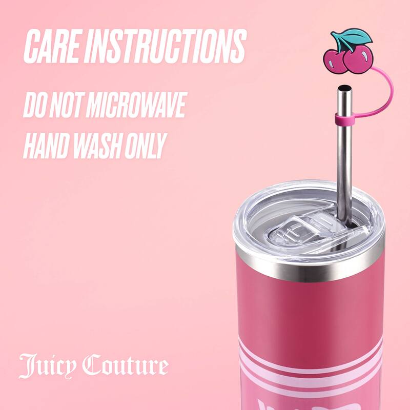 Juicy Couture Glam Slip Hydration Stainless Steel Tumbler with Straw Topper