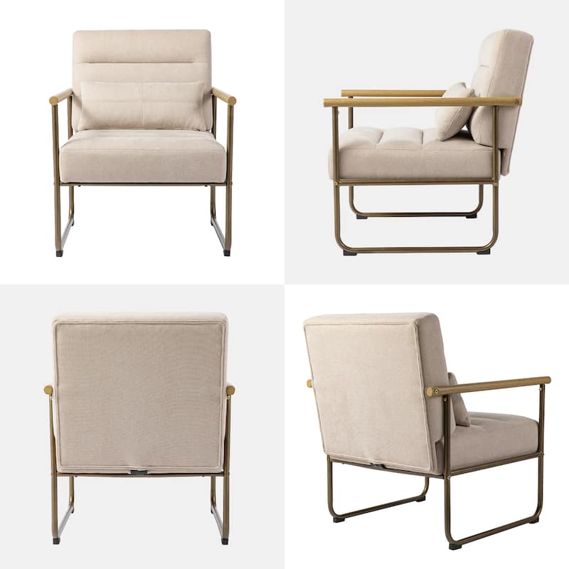 Glitzhome 33.25"H Mid-Century Modern Beige Fabric Accent Arm Chair with Metal Frame - 30.5''W X 26.25''D X 33.25''H