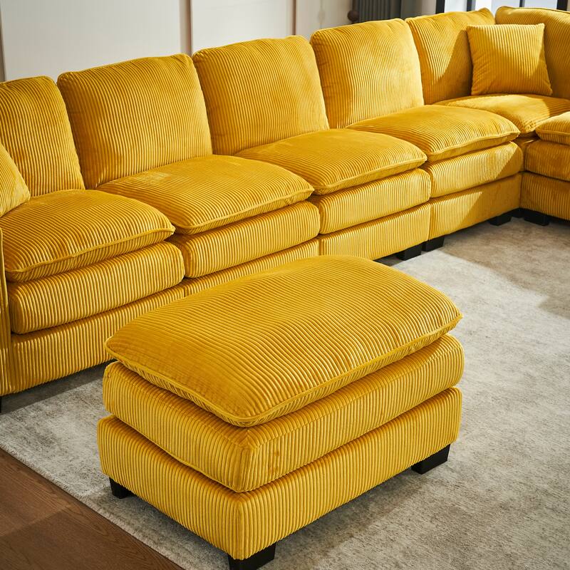 Corduroy Upholstered U-shaped Chaise Sectional Sofa Modular Sleeper Sofa Bed Deep Seat Couch with Ottoman and Pillows