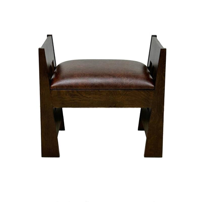 Mission Style Oak and Leather Foot Stool - Model A31