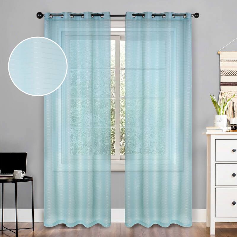 Superior Jackson Striped Machine Washable Sheer Curtains, Set of 2 - 52" x 96" - Baby Blue