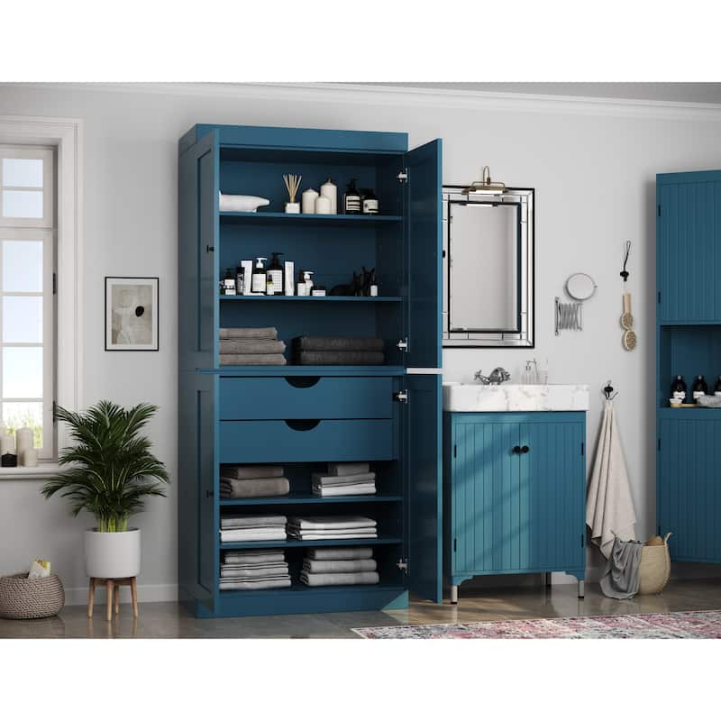 Palace Imports 100% Solid Wood 32" Bathroom Storage Cabinet with Shaker Doors, 2-Drawers and Adjustable Shelves - Teal Blue