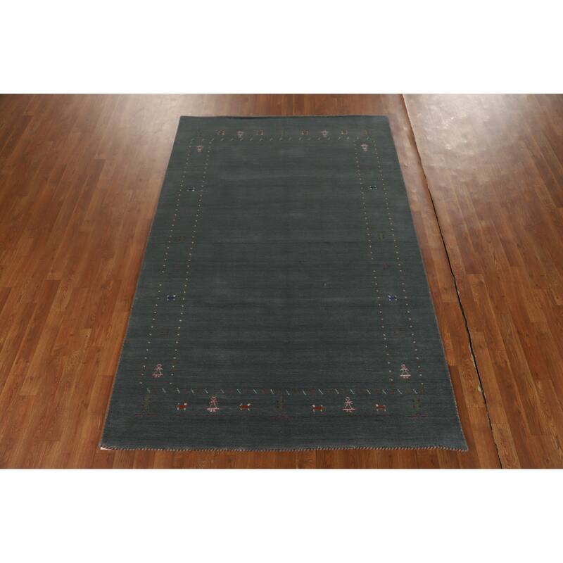 Hand Knotted Oriental 100% Wool Carpet Tribal Tribal Navy Blue & Blues Gabbeh Area Rug - 7' 8'' X 5' 0''