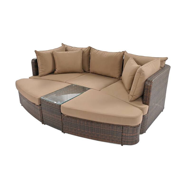 Roomfitters 6-Piece Patio Outdoor Conversation Round Sofa Set with Coffee Table