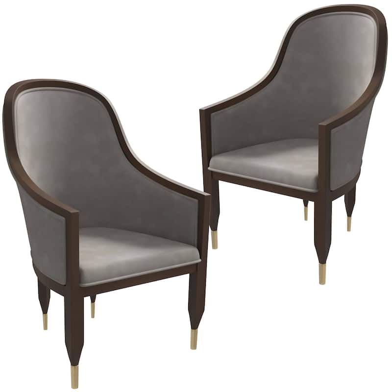 Belle Upholstered Leather Dining Chair Rubberwood Legs with Gold Caps Set of 2 - Grey