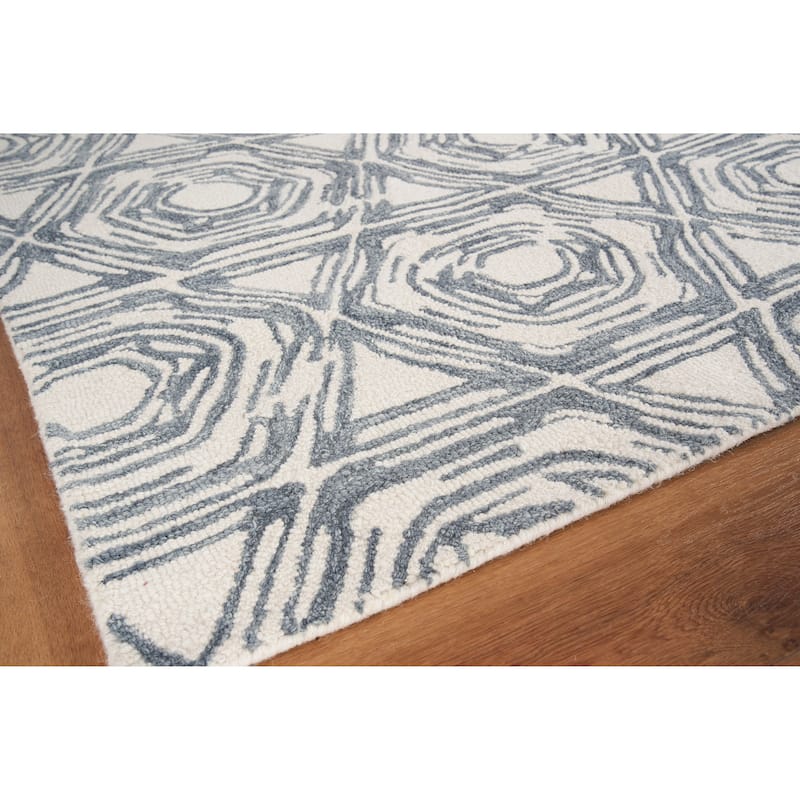EXQUISITE RUGS Caprice Hand-tufted New Zealand Wool Dark Blue/Ivory Area Rug.