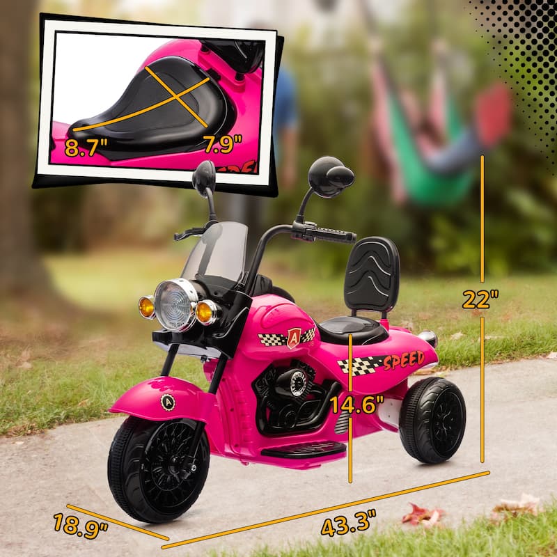 Pink Electric Motorcycle Ride-On Trike Motorcycle with Headlights, 3 Wheel 6V Battery Powered Motorbike