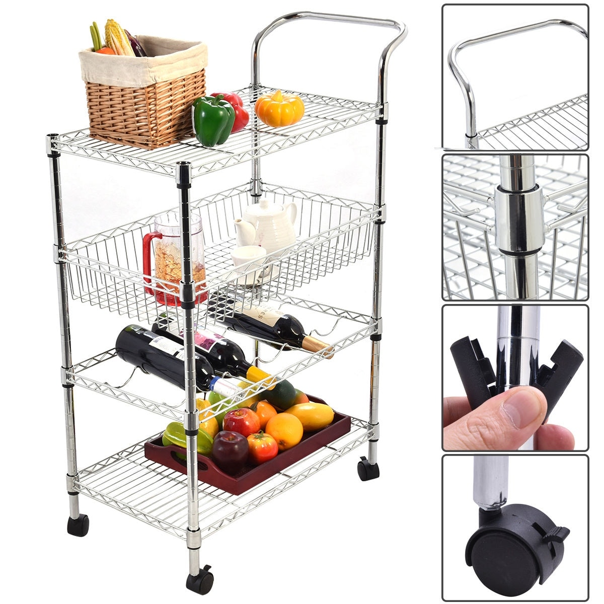 Shop Costway 4 Tier Steel Rolling Kitchen Trolley Cart Island Wire