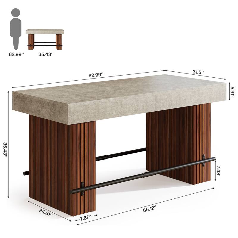 63-Inch Bar Table, Industrial Counter Height Pub Dining Table