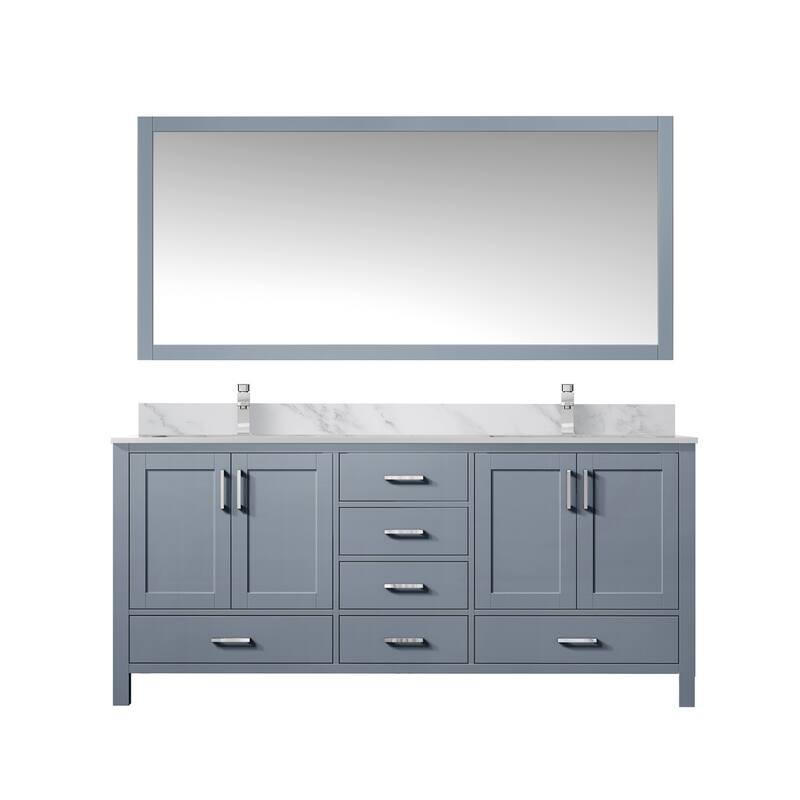Jacques 60 in. W x 22 in. D Dark Grey Double Bath Vanity, Carrara Marble Top, Faucet Set, and 58 in. Mirror - Dark Grey