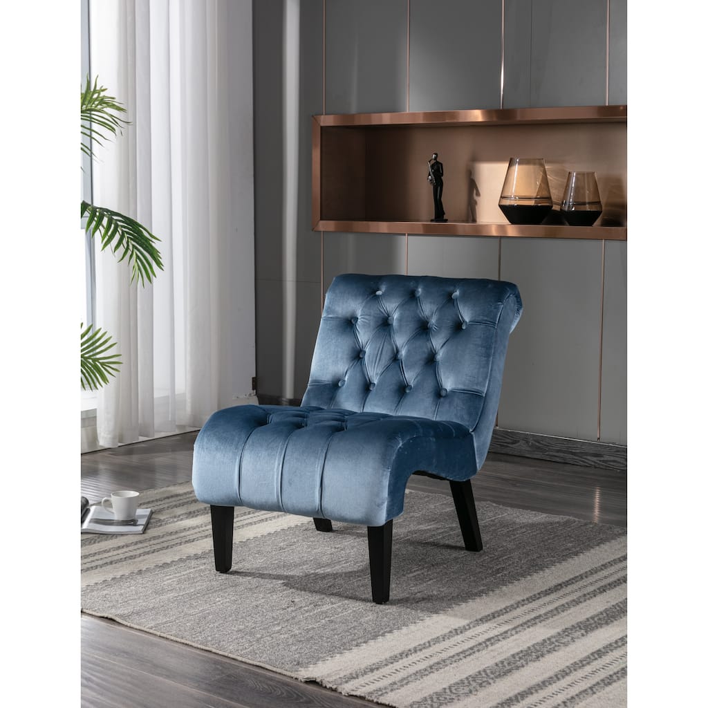 Light Blue Modern 22.83" Upholstered Buttons Tufted Accent Chair with Wooden Legs for Living Room