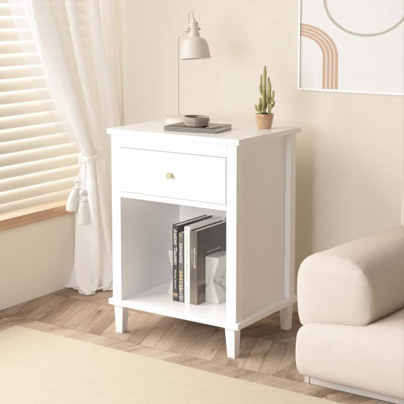 26.77''H Wooden Nightstand with Drawer and Shelf for Bedroom