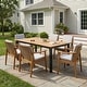 preview thumbnail 3 of 18, Christopher Knight Home - Hayden Outdoor Acacia Wood and Metal Dining Set with Cushioned Arm Chairs 7 Piece Set