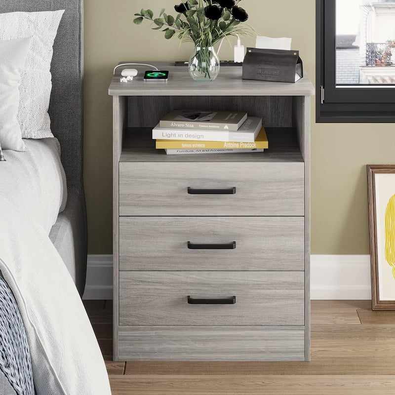 Bedroom Nightstand 3 Drawers with USB Port End Table Side Table