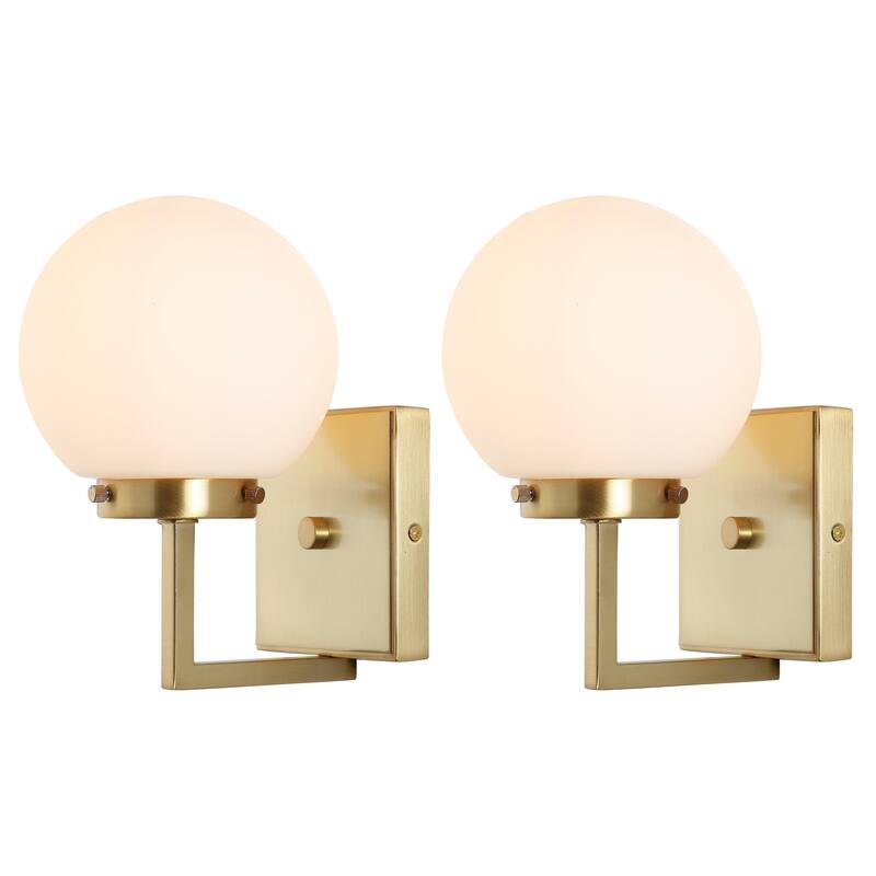 SAFAVIEH Lighting Ganon Wall Sconce (Set of 2) - Satin Brass/Opal - 6"W x 7"D x 9"H