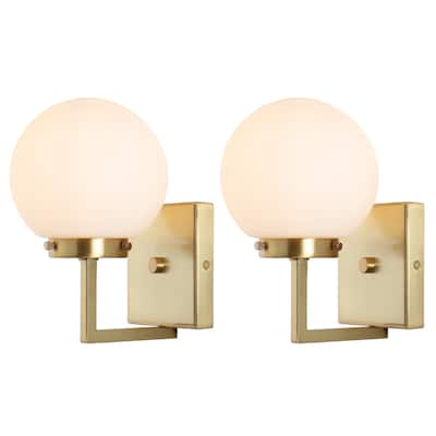 SAFAVIEH Lighting Ganon Wall Sconce (Set of 2) - Satin Brass/Opal - 6"W x 7"D x 9"H