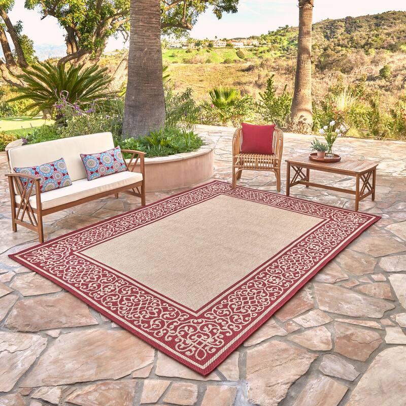 Gertmenian Paseo Tedo Red Transitional Scroll Boarder Indoor/ Outdoor Area Rug