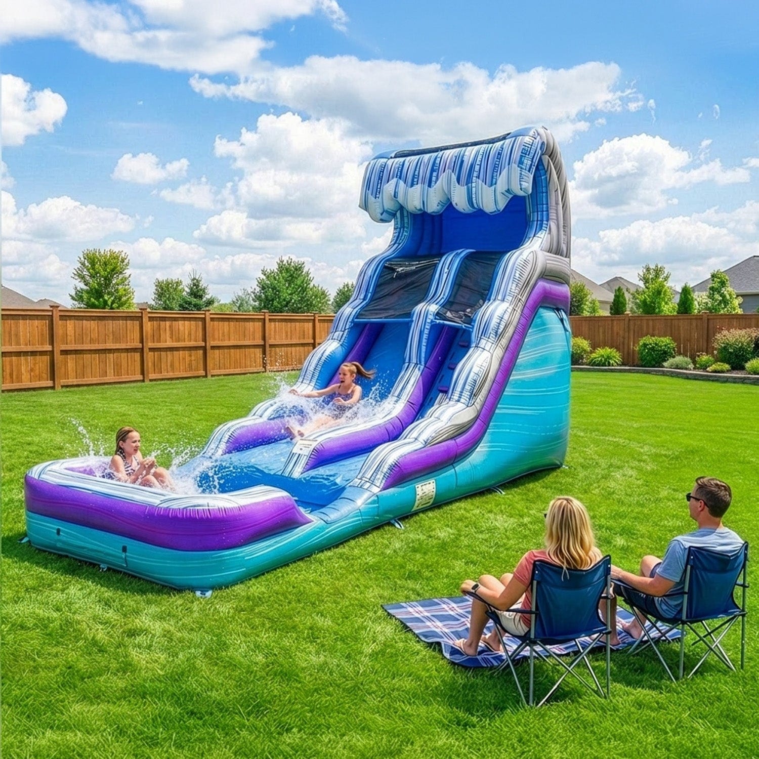 Hero Kiddo 16 Ft Ocean Wave Kids Inflatable Water Slide and Splash Pool, Commercial-Grade Vinyl, Backyard Water Park