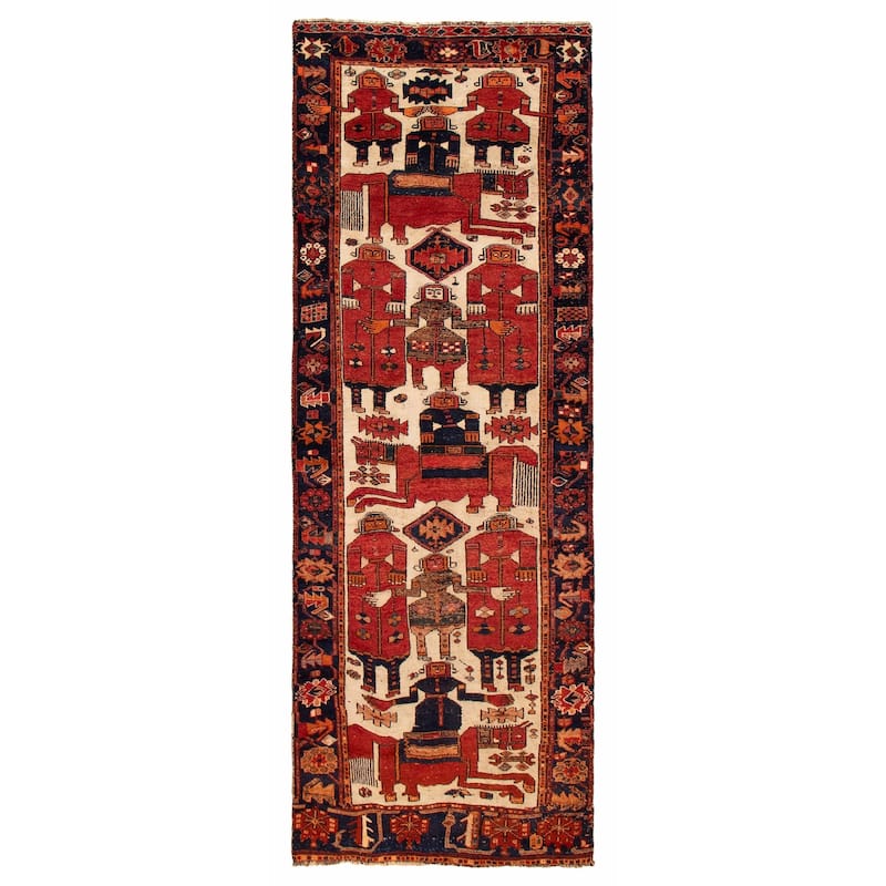 ECARPETGALLERY Hand-knotted Melis Vintage Cream, Red Wool Rug - 4'2 x 12'6 - Cream/ Red - 4'2 x 12'6