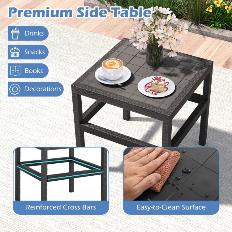 3 Piece Black PP Rattan Patio Chairs with Side Table for Outdoor Seating - Chair: 25" x 23" x 30.5"
