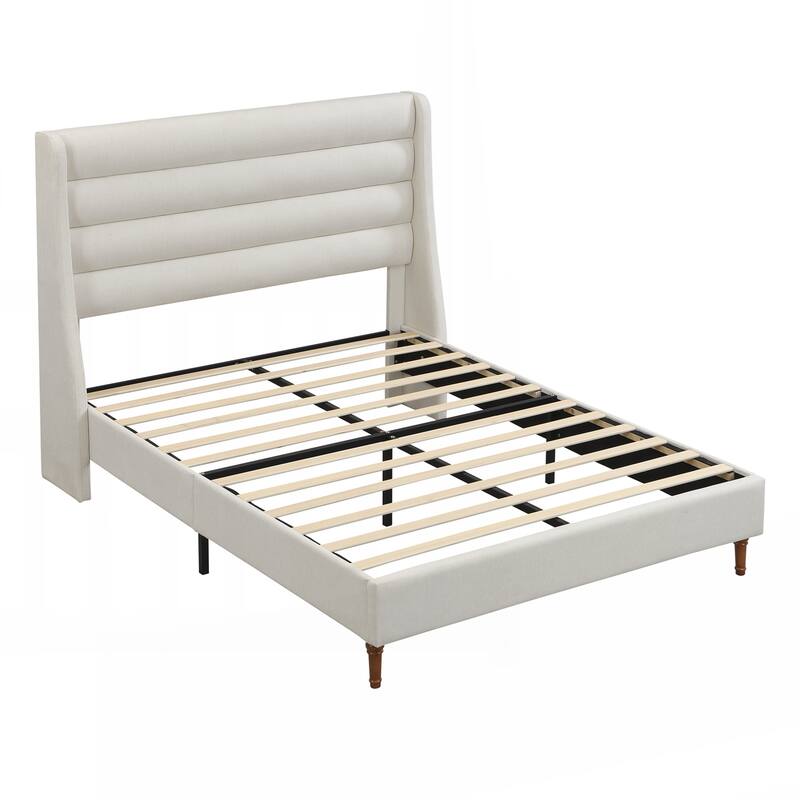 Queen Size Bed Frame High Headboard Upholstered Platform Bed
