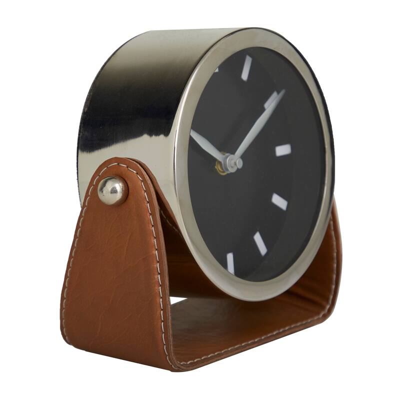 Silver or Gold Stainless Steel Metal Decorative Clock with Leather Stand