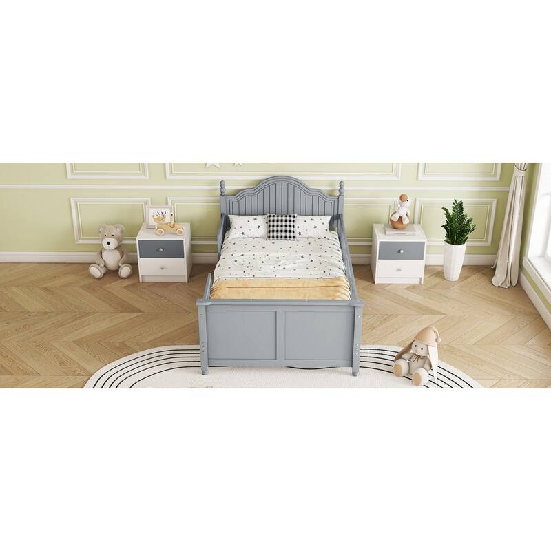 Roomfitters Twin/Full Platform Bed, Slatted Headboard and Removable Guardrails with Wooden Frame for Bedrooms or Guest Rooms