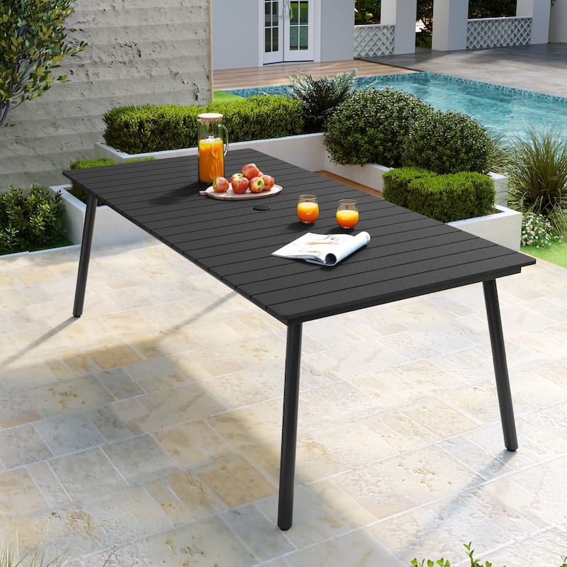 Pellebant Outdoor Rectangle Aluminum Dining Table with Umbrella Hole