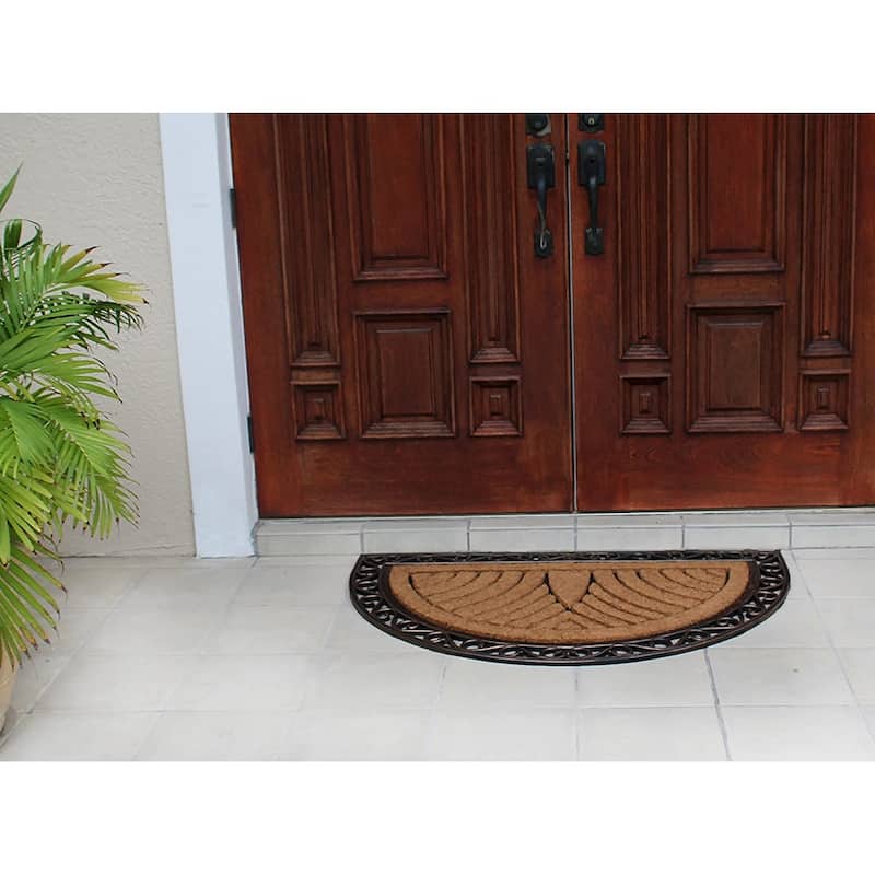A1HC Rubber and Coir Half Round Striped Double Door Doormat 30"X48"