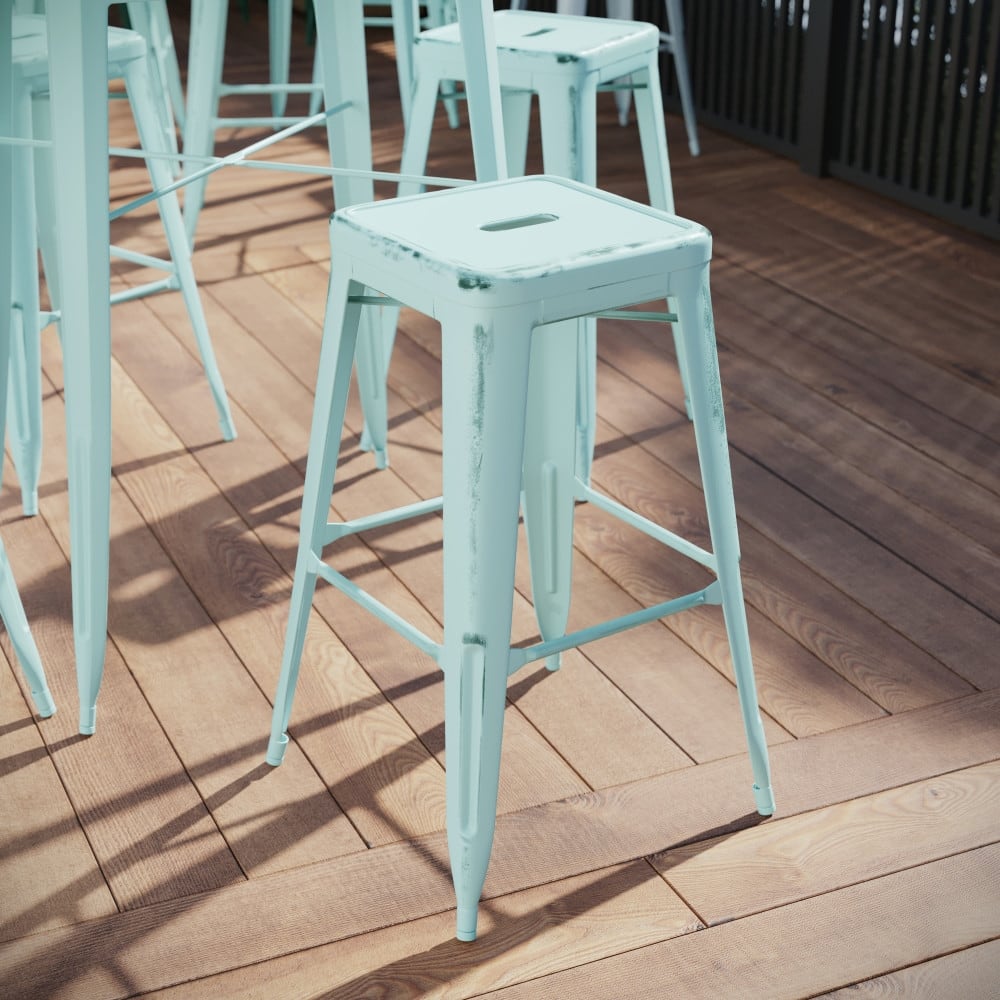 30" High Backless Distressed Metal Indoor-Outdoor Barstool - Patio Chair