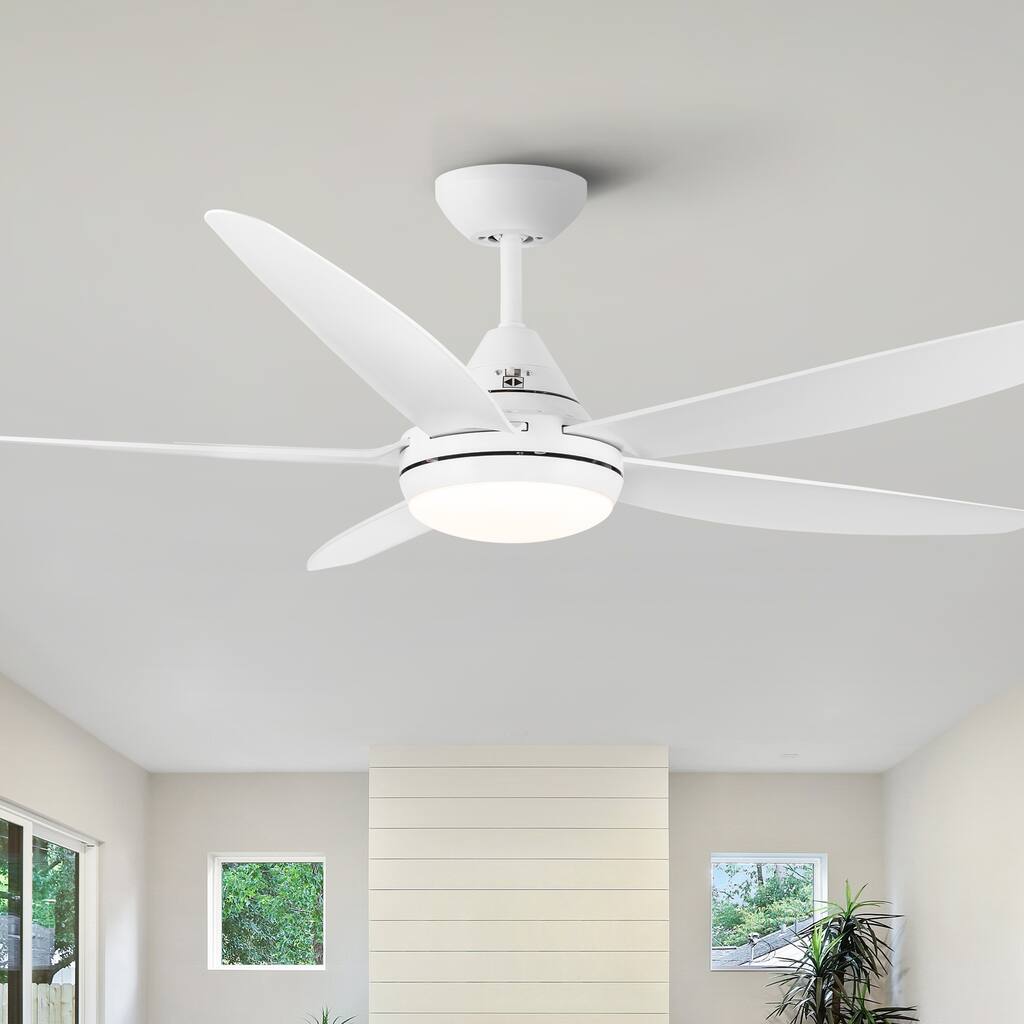 56 in. Dimmable Integrated LED Indoor White Ceiling Fan with Reversible Motor and Remote - 56 INCHES