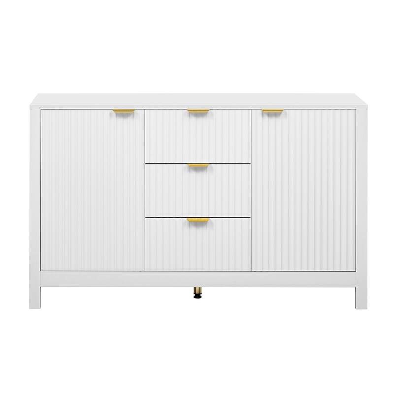 Entryway Cabinet with Wave Design-3 Adjustable Shelves, 3 Drawers & Close Doors, Storage Console Table with Metal Handle