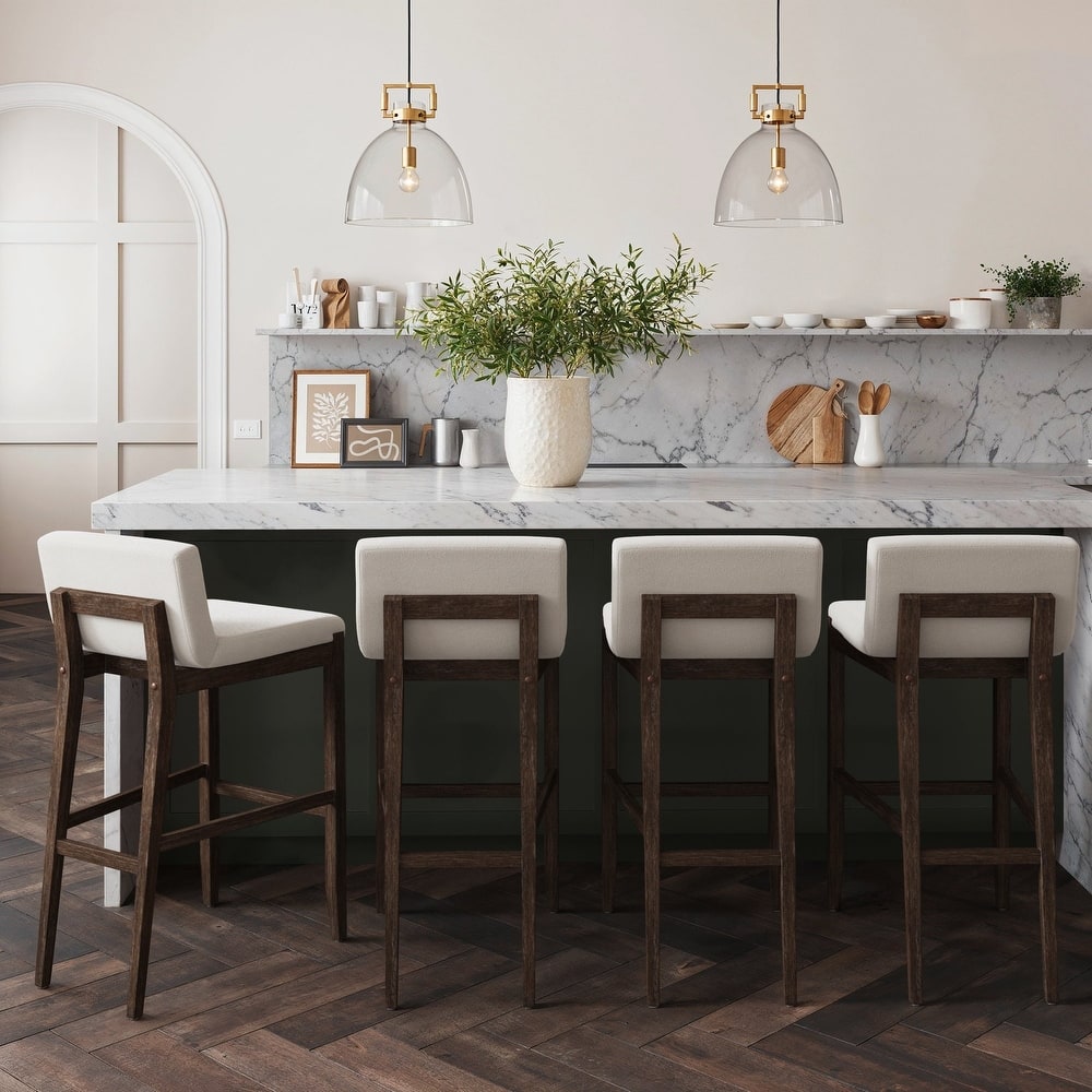 Gracie Modern Bar Stool, Boucle Upholstered Chair and Brushed Wooden Legs